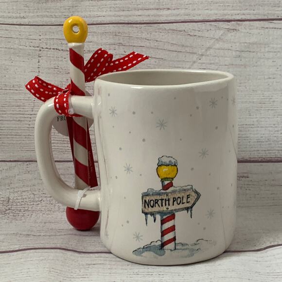 Rae Dunn North Pole Christmas Coffee Mug with Pole Spoon Ho Ho Ho Snowflake - Picture 3 of 13